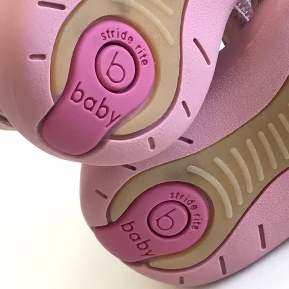 Stride Rite BABY LOVE Toddler Girl 4M Leather PINK FLORAL Velcro Sandals Shoes - Picture 6 of 9